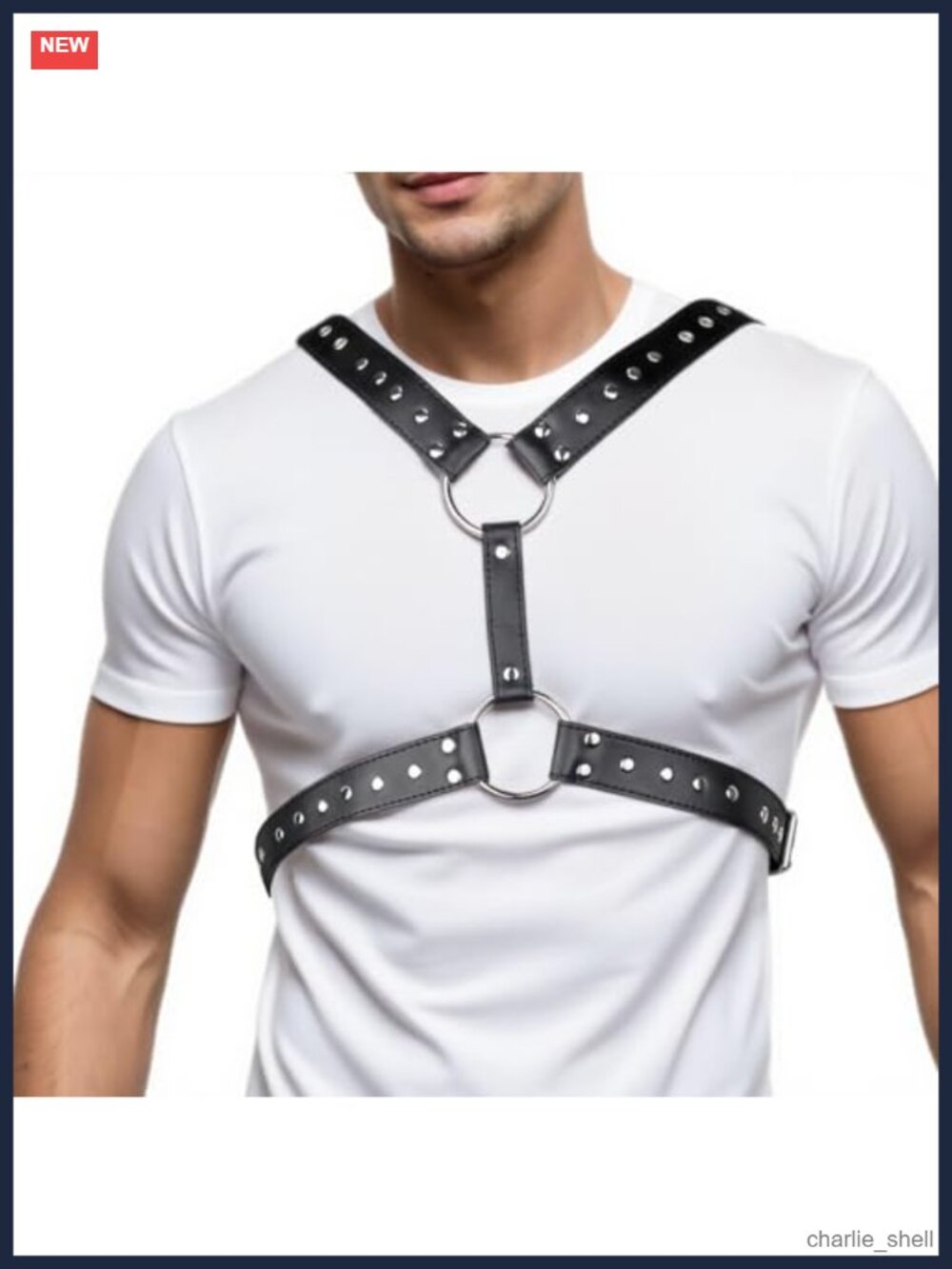 Men's Adjustable PU Leather Chest Harness Belt Double O-Ring Body Harness
